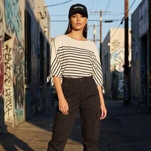 MILKFED. Japan batwing Boxy Blouse Beige Striped One Size